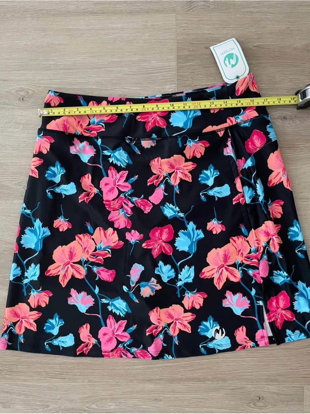 Black Floral Performance Skort with Pink & Blue Blooms
